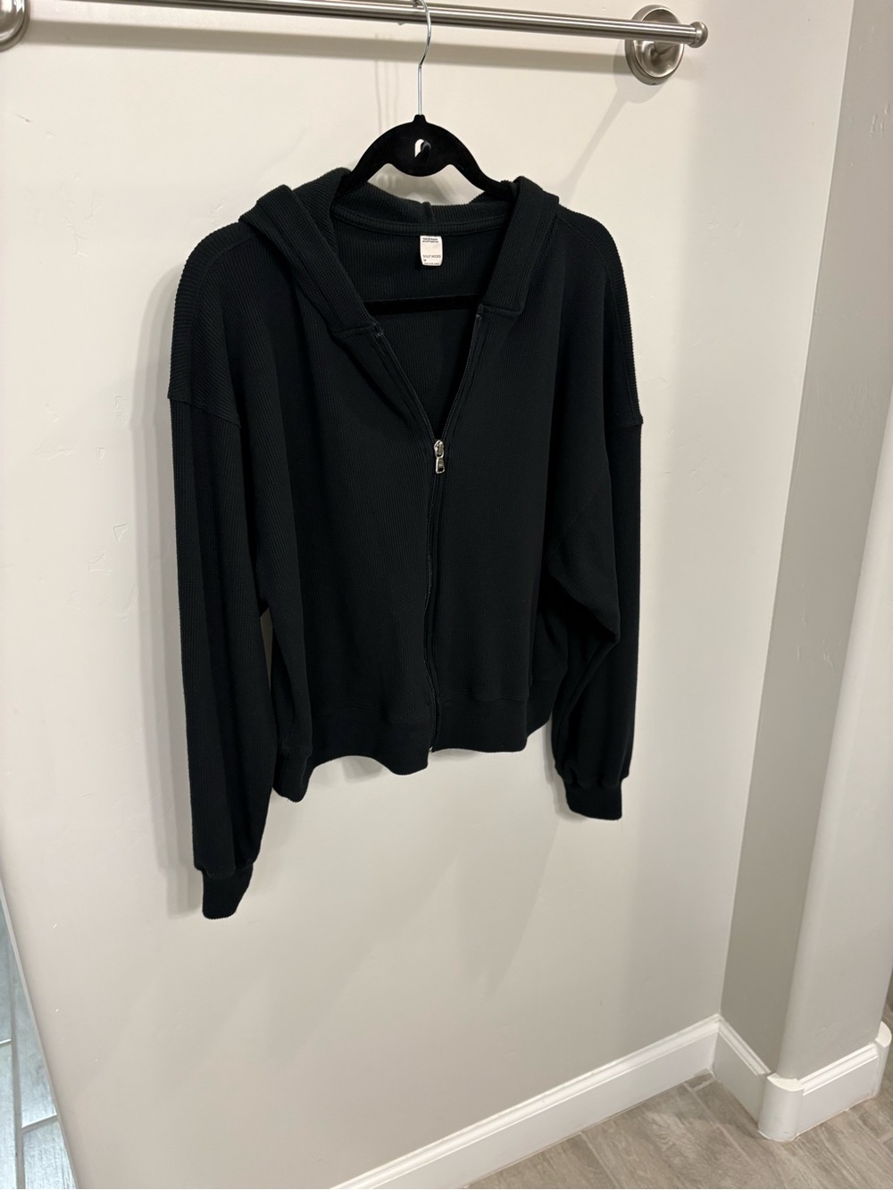 Gilly Hicks Black Zip-Up waffle knit Hoodie - Picture 2 of 7
